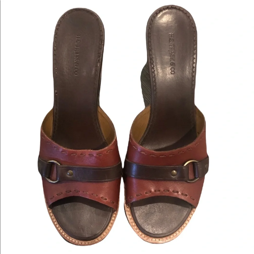 H.S.Trask & Co Brown Two Tone Wedge Sandal Size 10